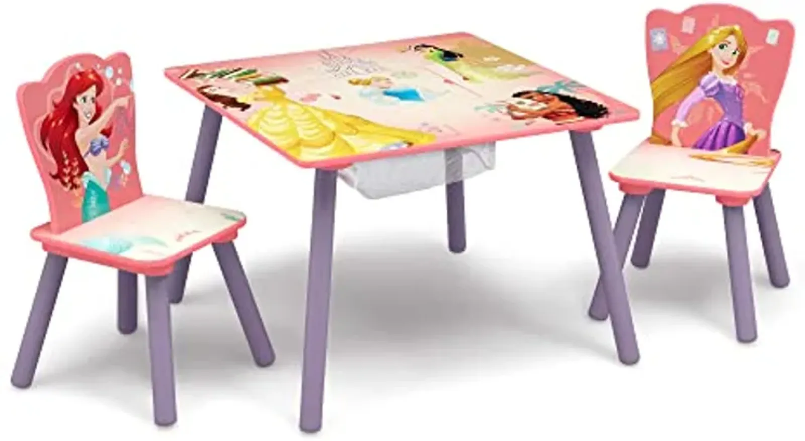 Delta Children Kids Table and Chair Set with Storage (2 Chairs Included) - Ideal for Arts & Crafts, Snack Time, Homeschooling, Homework & More, Disney Princess