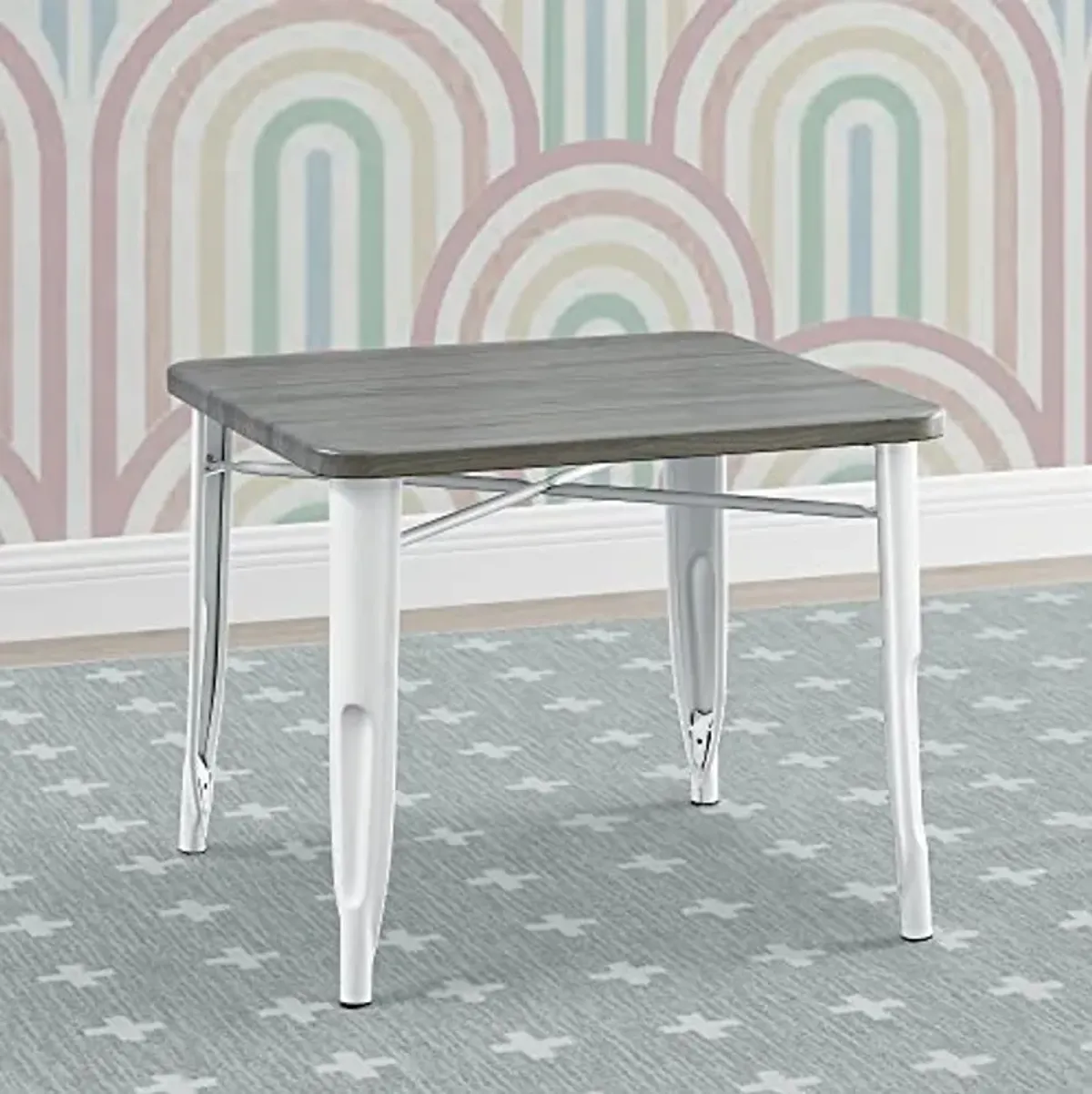 Delta Children Bistro Kids Play Table - Ideal for Arts & Crafts, Snack Time, Homeschooling, Homework & More, White Metal/Grey Barnboard