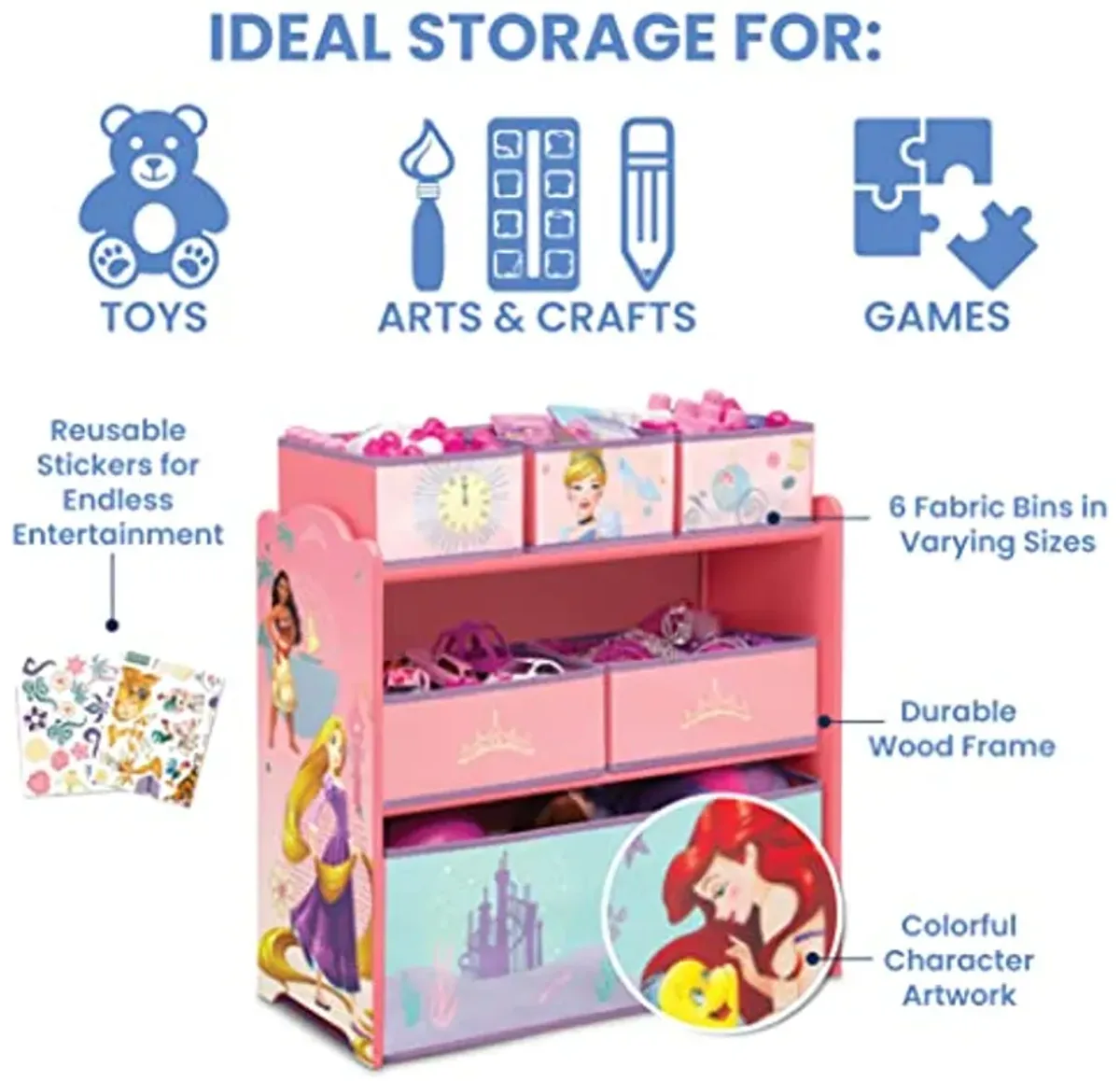 Delta Children Design & Store 6 Bin Toy Storage Organizer, Disney Princess