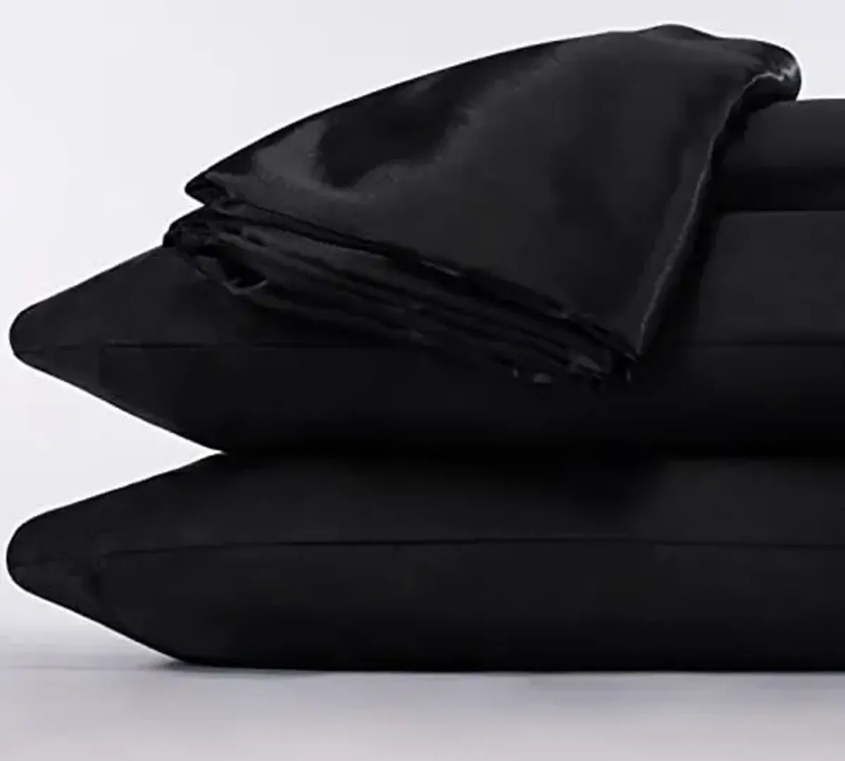 Serta SatinLuxury 4pc Soft Lightweight Deep Pocket Bedding Silky Satin Sheet Set with Pillowcases, Queen, Black