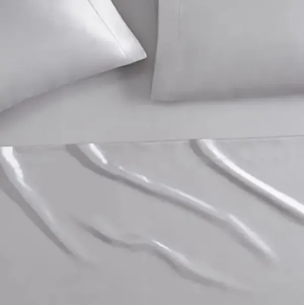 Serta SatinLuxury 3pc Soft Lightweight Deep Pocket Bedding Silky Satin Sheet Set with Pillowcases, Twin XL, Silver Grey