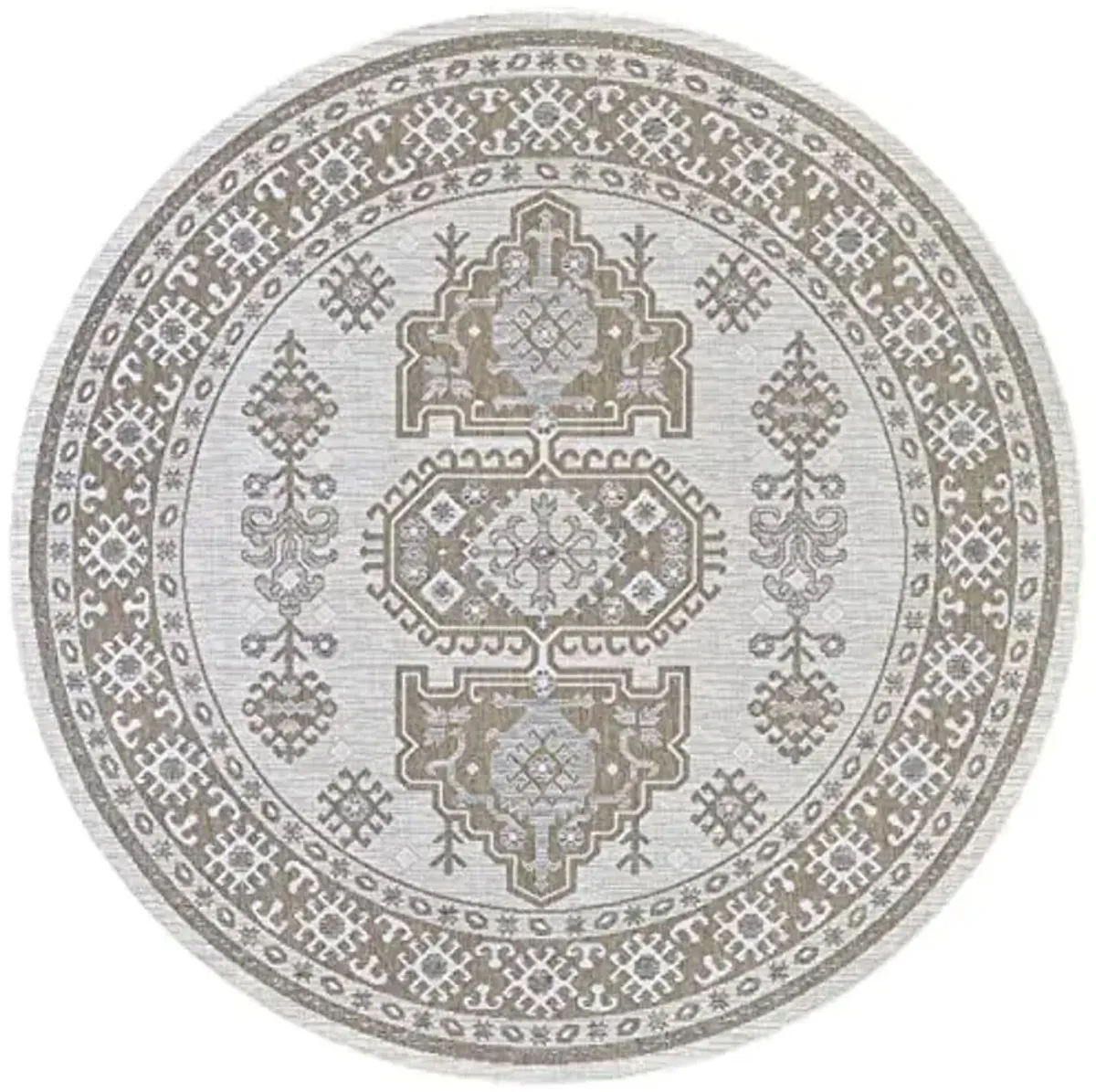 Couristan Charm Outdoor Area Rug - Woodburn 6'6" Round in Ivory and Sand Light Brown Color, Hose Washable, Pet Friendly, Patio and Home Decor