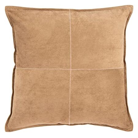 Safavieh Home Collection Karya Camel Faux Suede 18-inch Square Decorative Accent Insert Throw Pillow, 1'6"
