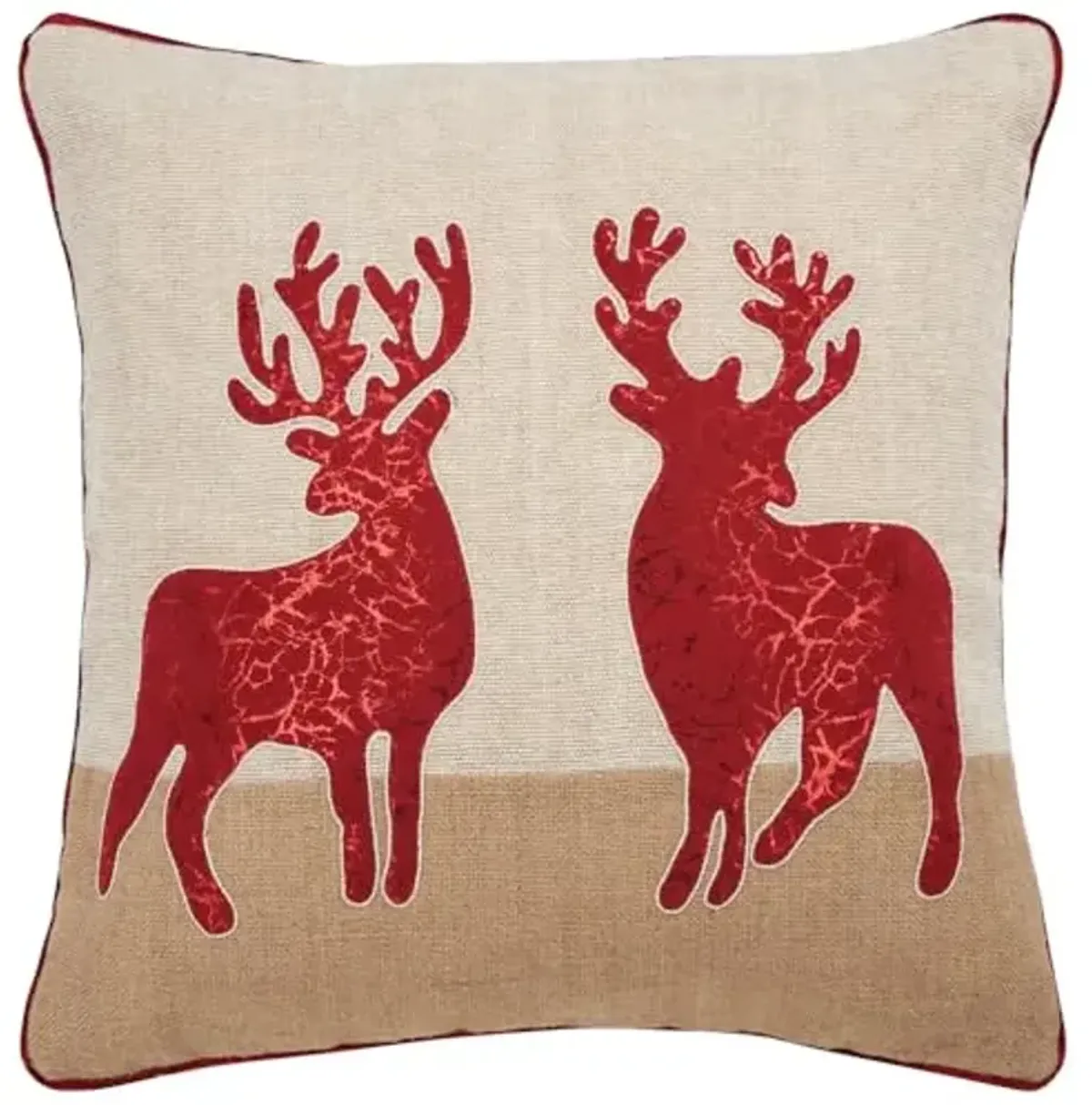 SAFAVIEH Home Collection Holiday Reindeer Rustic Beige/Red Cotton 20-inch Square Decorative Accent Insert Throw Pillow