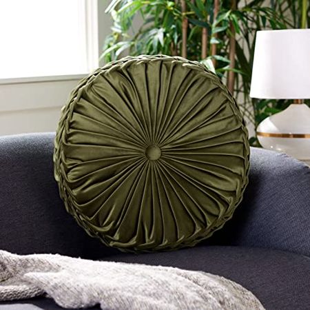 Safavieh Home Collection Leila Calliste Green Button Tufted 18-inch Round Decorative Accent Insert Throw Pillow, 1'6"