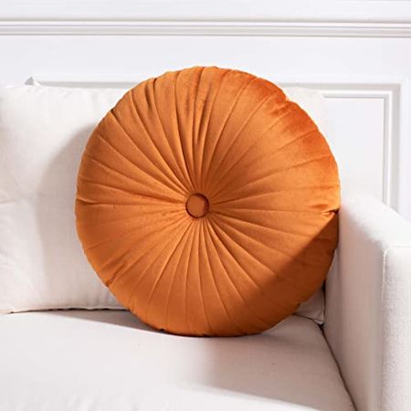 Safavieh Home Collection Vallory Orange Button Tufted 16-inch Round Decorative Accent Insert Throw Pillow, 1 Count (Pack of 1)