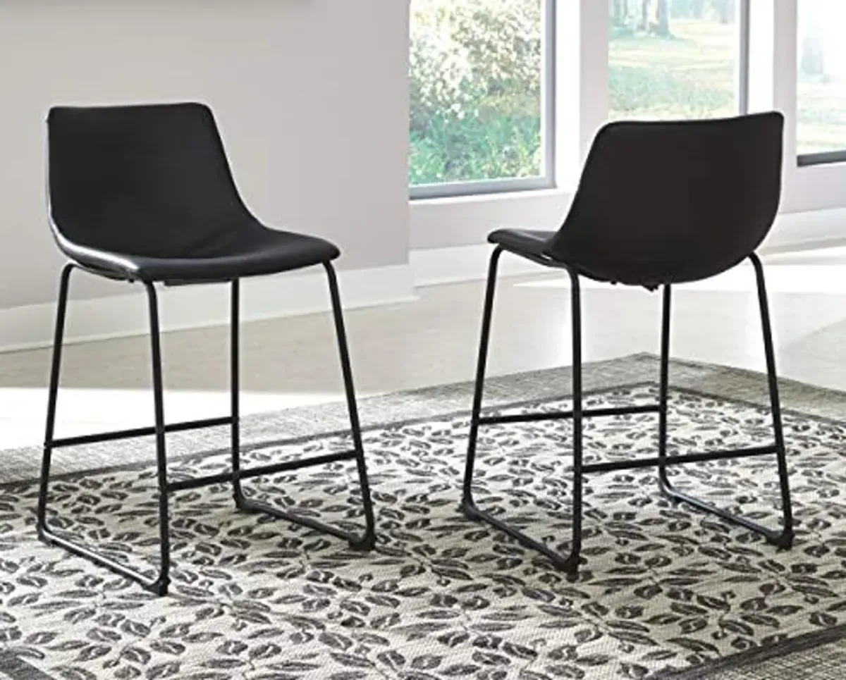 Signature Design by Ashley Centiar 24" Counter Height Modern Bucket Barstool Set of 2, Black & Centiar Mid Century Dining Room Bucket Chair, Set of 2, Black