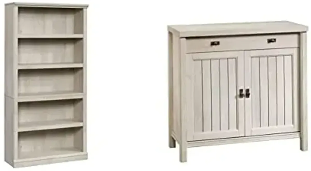 Sauder Miscellaneous Storage 5 Bookcase/Book Shelf, L: 35.28" x W: 13.23" x H: 69.76", Chalked Chestnut Finish Costa Library Base, Chalked Chestnut Finish