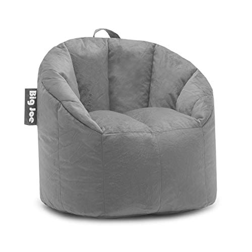 Big Joe Milano Bean Bag Chair, Gray Plush, 2.5ft & Bean Refill 2Pk Polystyrene Beans for Bean Bags or Crafts, 100 Liters per Bag