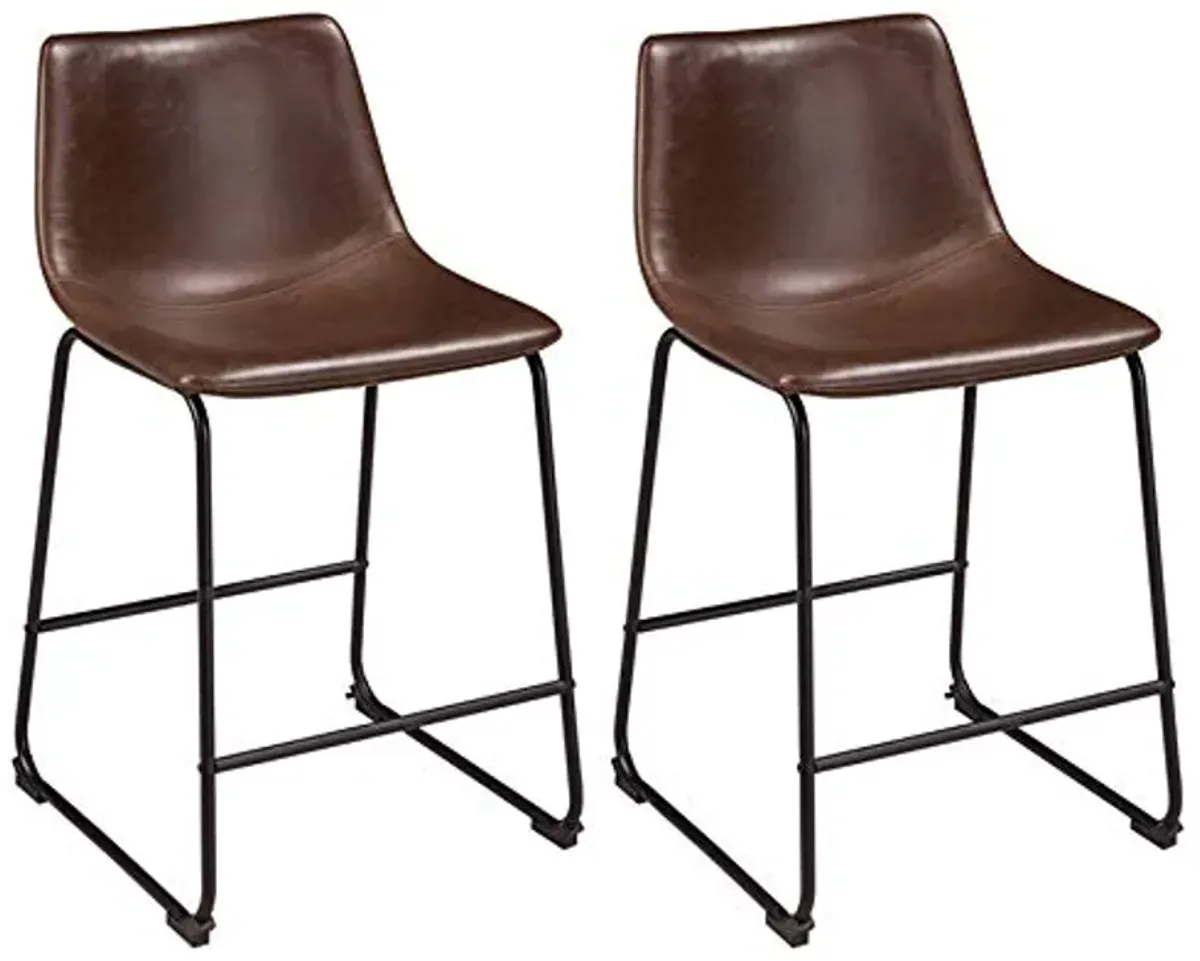 Signature Design by Ashley Centiar 24" Counter Height Modern Bucket Barstool Set of 2, Brown & Mid Century Centiar Dining Bucket Chair Set of 2, Black and Brown