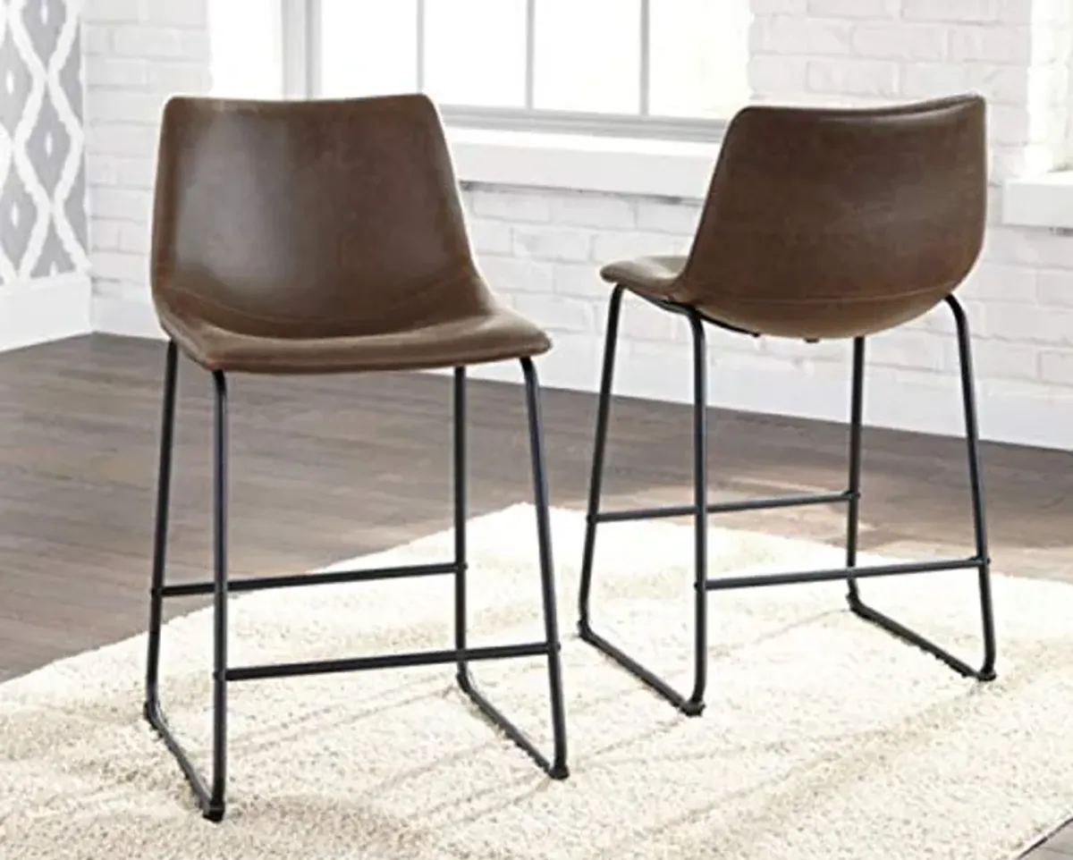 Signature Design by Ashley Centiar 24" Counter Height Modern Bucket Barstool Set of 2, Brown & Mid Century Centiar Dining Bucket Chair Set of 2, Black and Brown