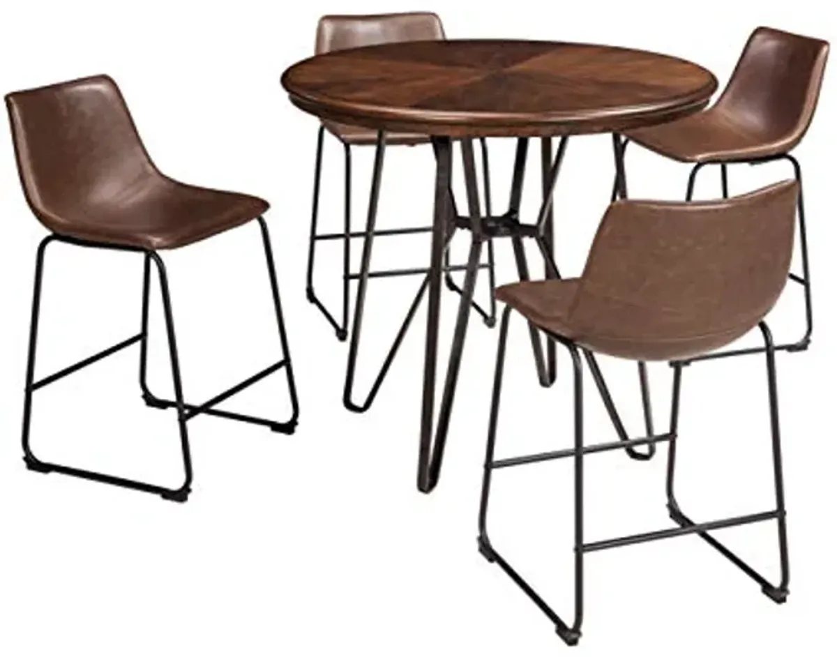 Signature Design by Ashley Centiar 24" Counter Height Modern Bucket Barstool Set of 2, Brown & Mid Century Centiar Dining Bucket Chair Set of 2, Black and Brown