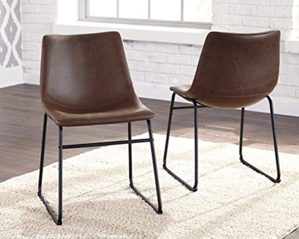 Signature Design by Ashley Centiar 24" Counter Height Modern Bucket Barstool Set of 2, Brown & Mid Century Centiar Dining Bucket Chair Set of 2, Black and Brown