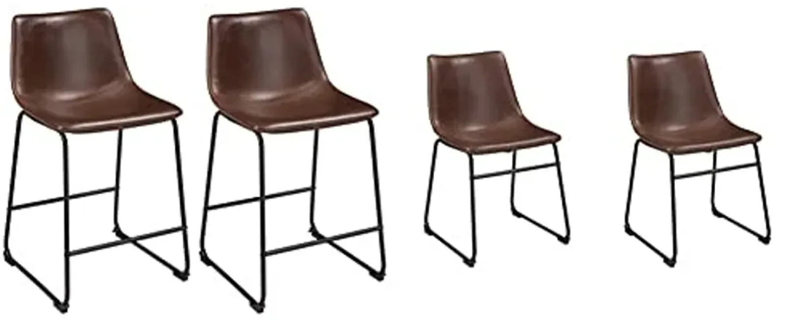 Signature Design by Ashley Centiar 24" Counter Height Modern Bucket Barstool Set of 2, Brown & Mid Century Centiar Dining Bucket Chair Set of 2, Black and Brown