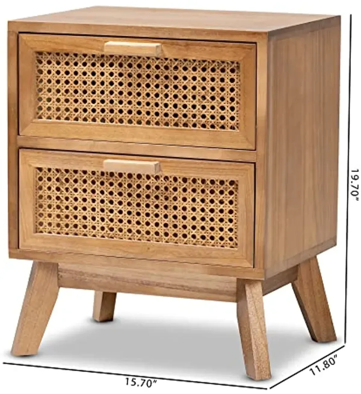 Baxton Studio Baden Mid-Century Modern Walnut Brown Finished Wood 2-Drawer End Table with Rattan