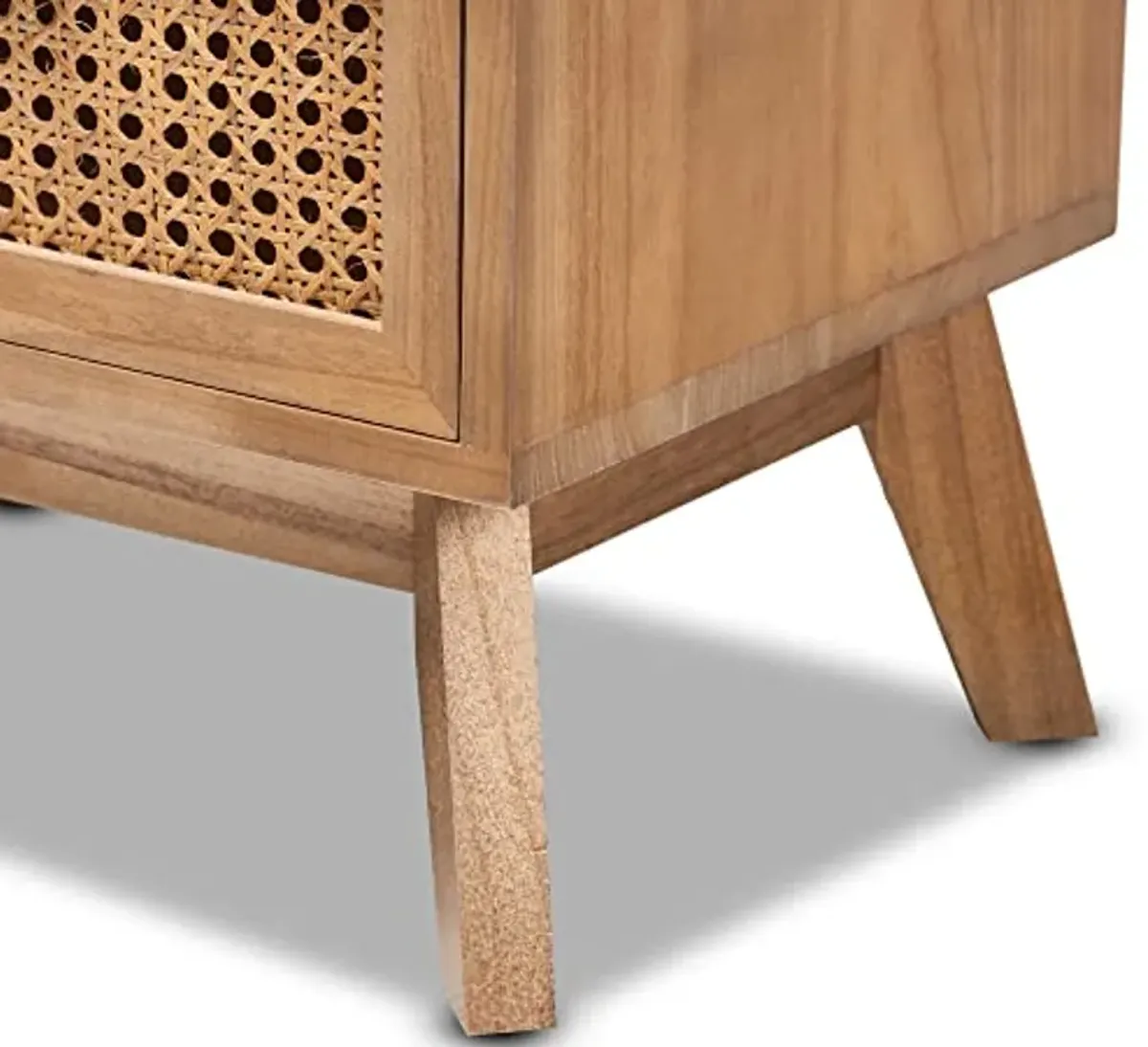 Baxton Studio Baden Mid-Century Modern Walnut Brown Finished Wood 2-Drawer End Table with Rattan