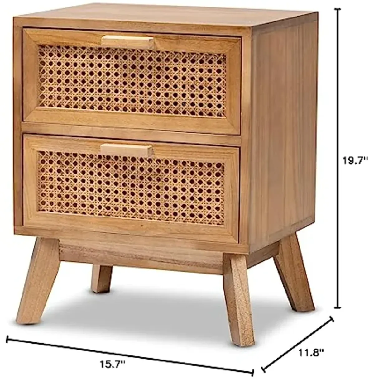 Baxton Studio Baden Mid-Century Modern Walnut Brown Finished Wood 2-Drawer End Table with Rattan