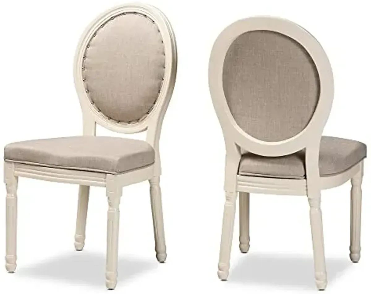 Baxton Studio Louis Fabric Backrest French Inspired Grey Fabric Upholstered and White Finished Wood 2-Piece Dining Chair Set
