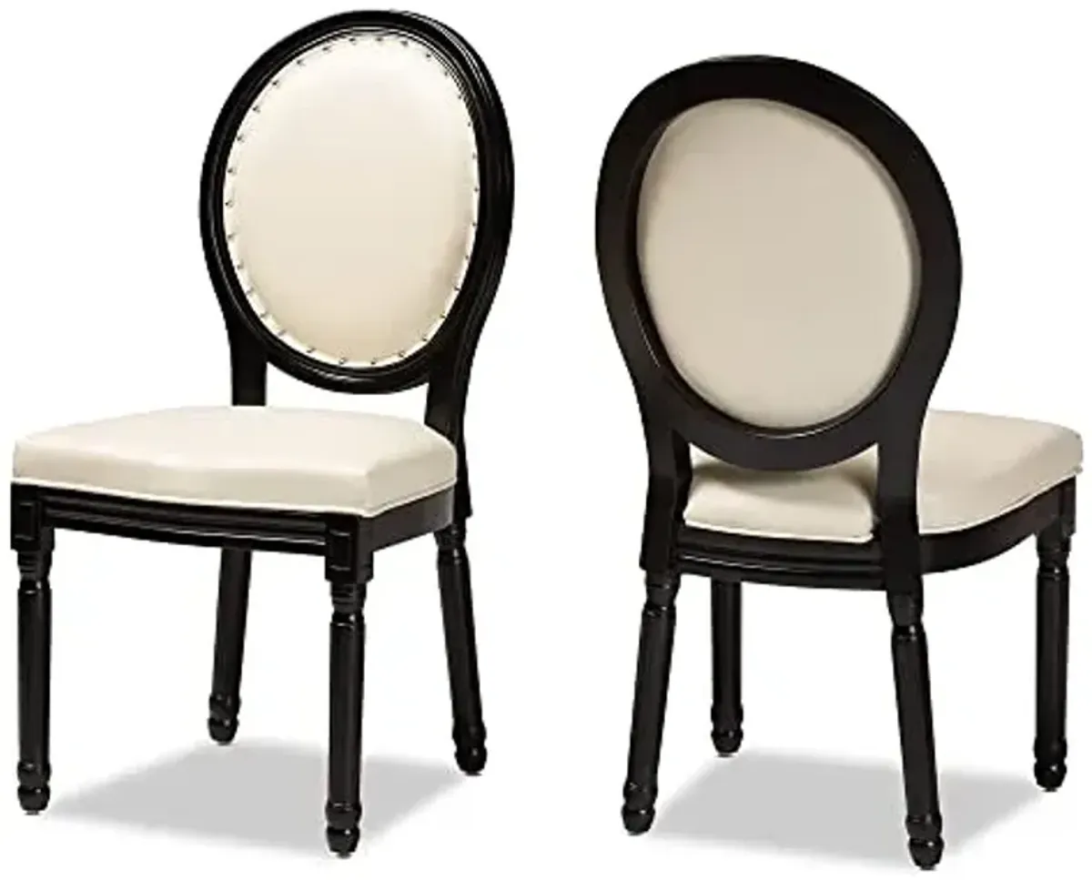 Baxton Studio Louis Fabric Backrest French Inspired Beige Faux Leather Upholstered and Black Finished Wood 2-Piece Dining Chair Set