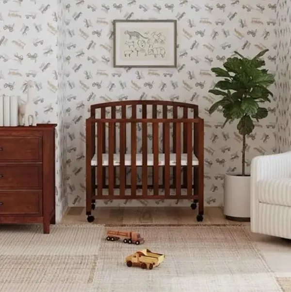 DaVinci Dylan 3-in-1 Portable Baby Crib with Wheels - Toddler Bed & Daybed Conversion - Perfect for Small Spaces & Easy to Assemble, GREENGUARD Gold Certified, 4 Adjustable Mattress Heights - Espresso