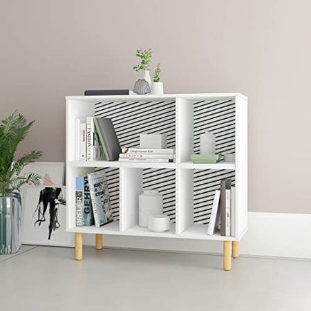 Manhattan Comfort Essex 33.66" Low Bookcase with 5 Shelves, White and Zebra
