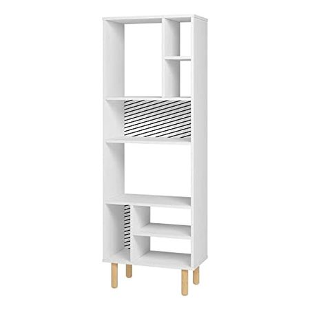Manhattan Comfort Essex 60.23" Décor Bookcase with 8 Shelves, White and Zebra