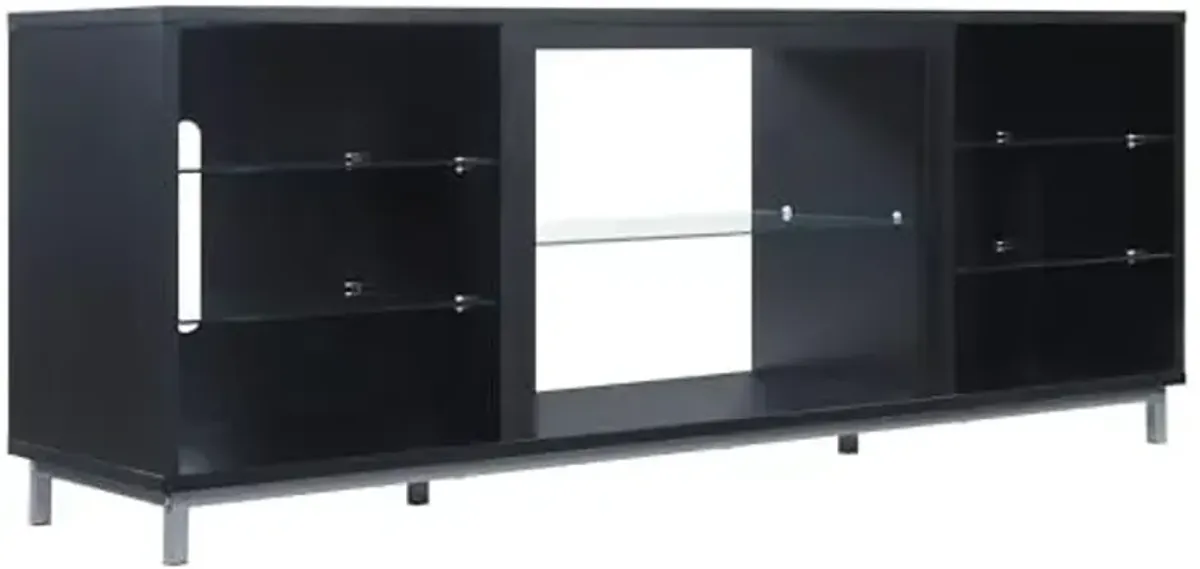 Manhattan Comfort Brighton 60" TV 7 Shelves, Tempered Glass Dividers and Media Wire Management, Modern Free-Standing Entertainment Center for Living Room, Fits up to 56" Television, OneSize, Onyx