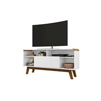 Manhattan Comfort Camberly Mid Century Modern TV Stand with 5 Shelves, 53.54 Inches, White and Cinnamon