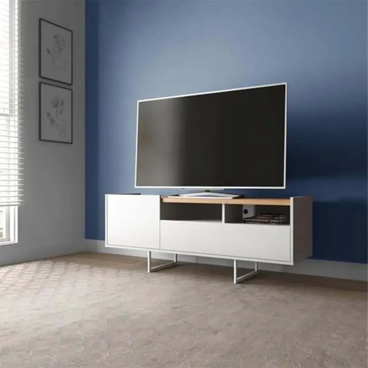 Manhattan Comfort Winston 53.14" TV Stand with 4 Shelves, 53.14 Inches, White and Cinnamon