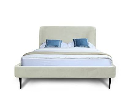 Manhattan Comfort Heather Queen Bed in Velvet Cream and Black Legs
