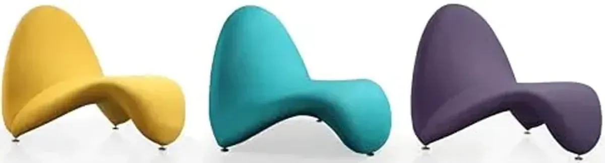 Manhattan Comfort MoMa Modern Abstract Lounge Accent Chair Sculptural Tongue Design, Wool Blend Upholstery, Metal Frame with Geometric Legs, Fully Assembled, Set of 3, Purple, Teal, and Yellow