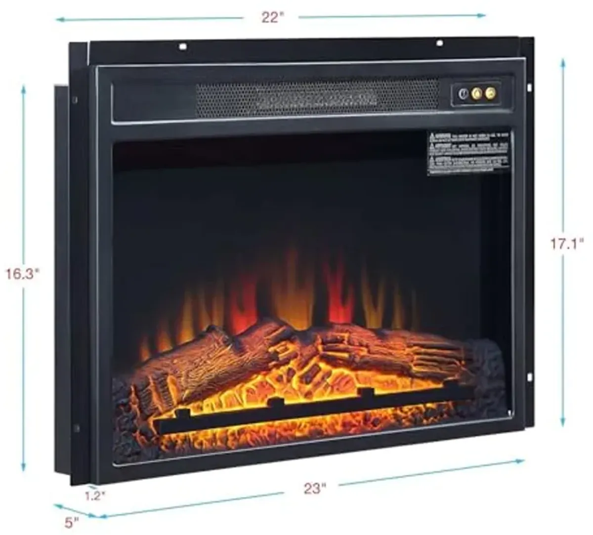 Manhattan Comfort 23 Inch Electric Fireplace Box with Remote Control, Adjustable Heat & Flame Settings, 1400W Indoor Fire Place Heater, Compact Design for Year-Round Use, Black