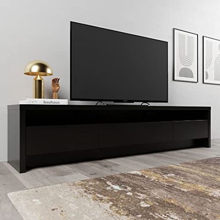 Manhattan Comfort Sylvan TV Stand with 3-Drawers with Open Shelving, 84.53 Inch, Black