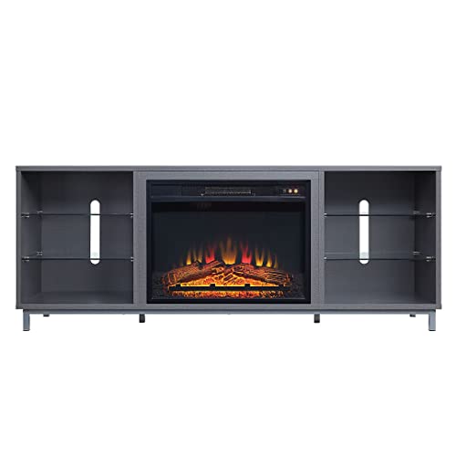 Manhattan Comfort Brighton 60" Fireplace with Glass Shelves and Media Wire Management, Grey