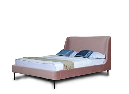 Manhattan Comfort Heather Full-Size Bed in Velvet Blush and Black Legs
