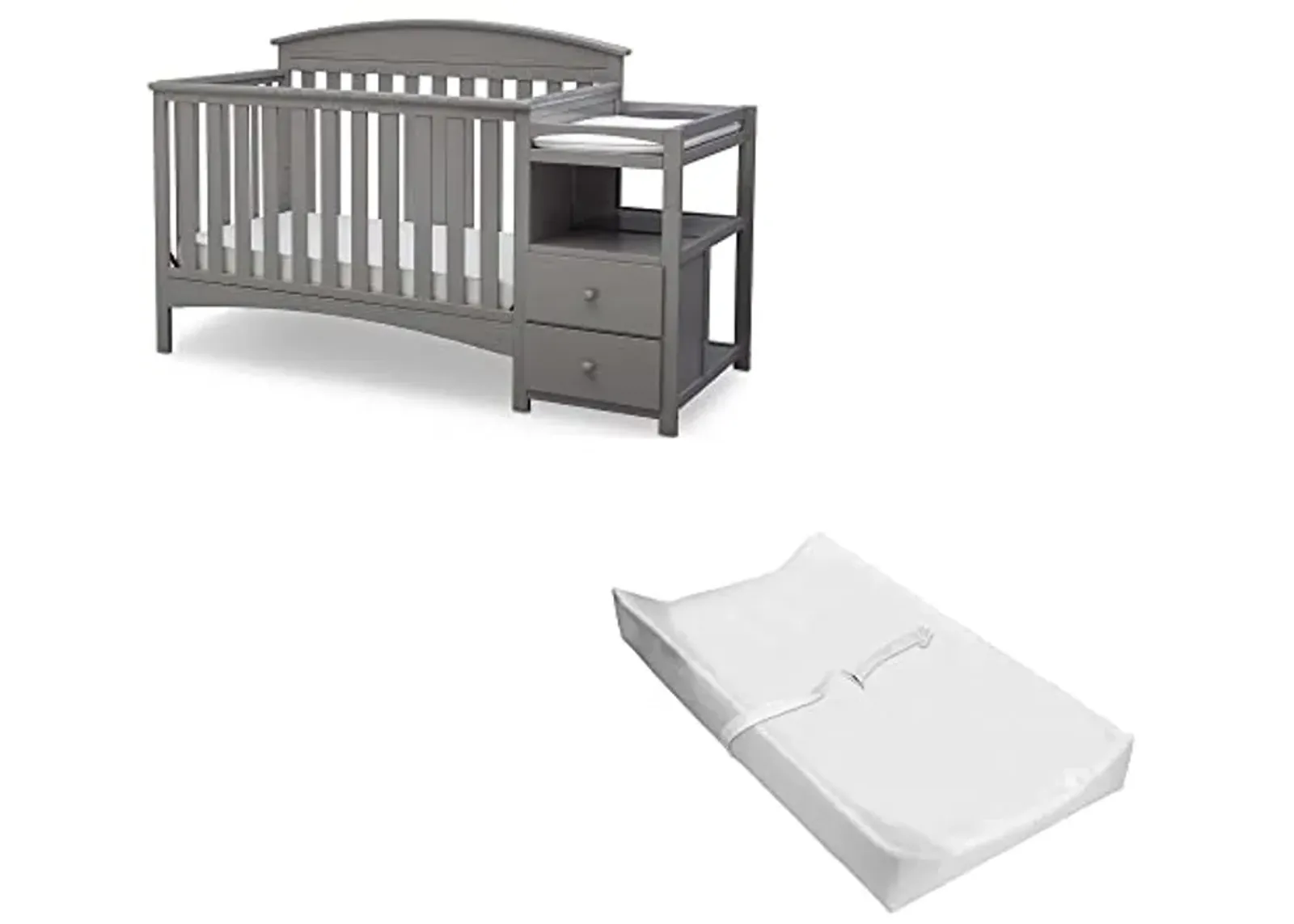 Delta Children Abby Convertible Crib 'N' Changer + Changing Pad and Cover [Bundle], Grey