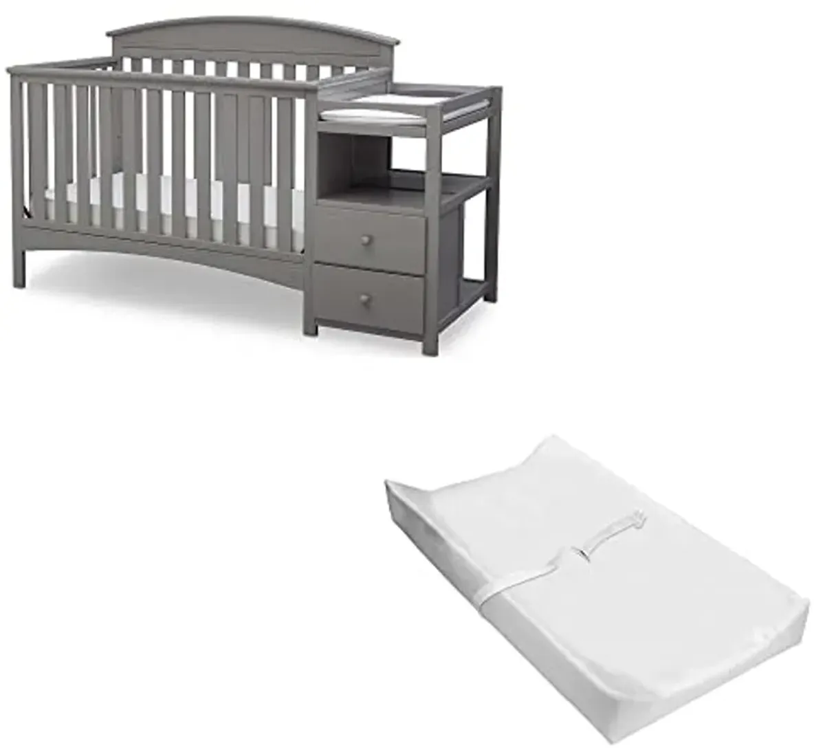 Delta Children Abby Convertible Crib 'N' Changer + Changing Pad and Cover [Bundle], Grey