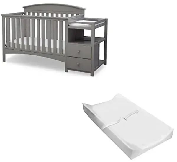 Delta Children Abby Convertible Crib 'N' Changer + Changing Pad and Cover [Bundle], Grey