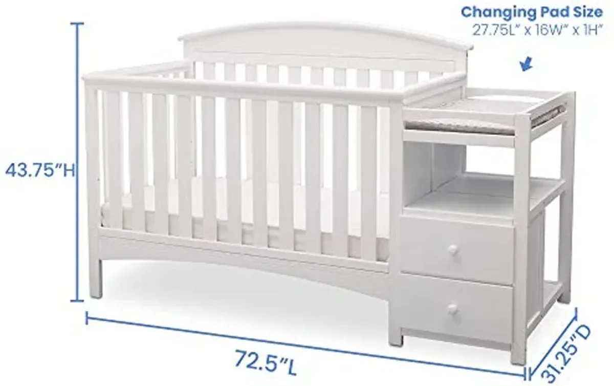 Delta Children Abby Convertible Crib 'N' Changer + Changing Pad and Cover [Bundle], Bianca