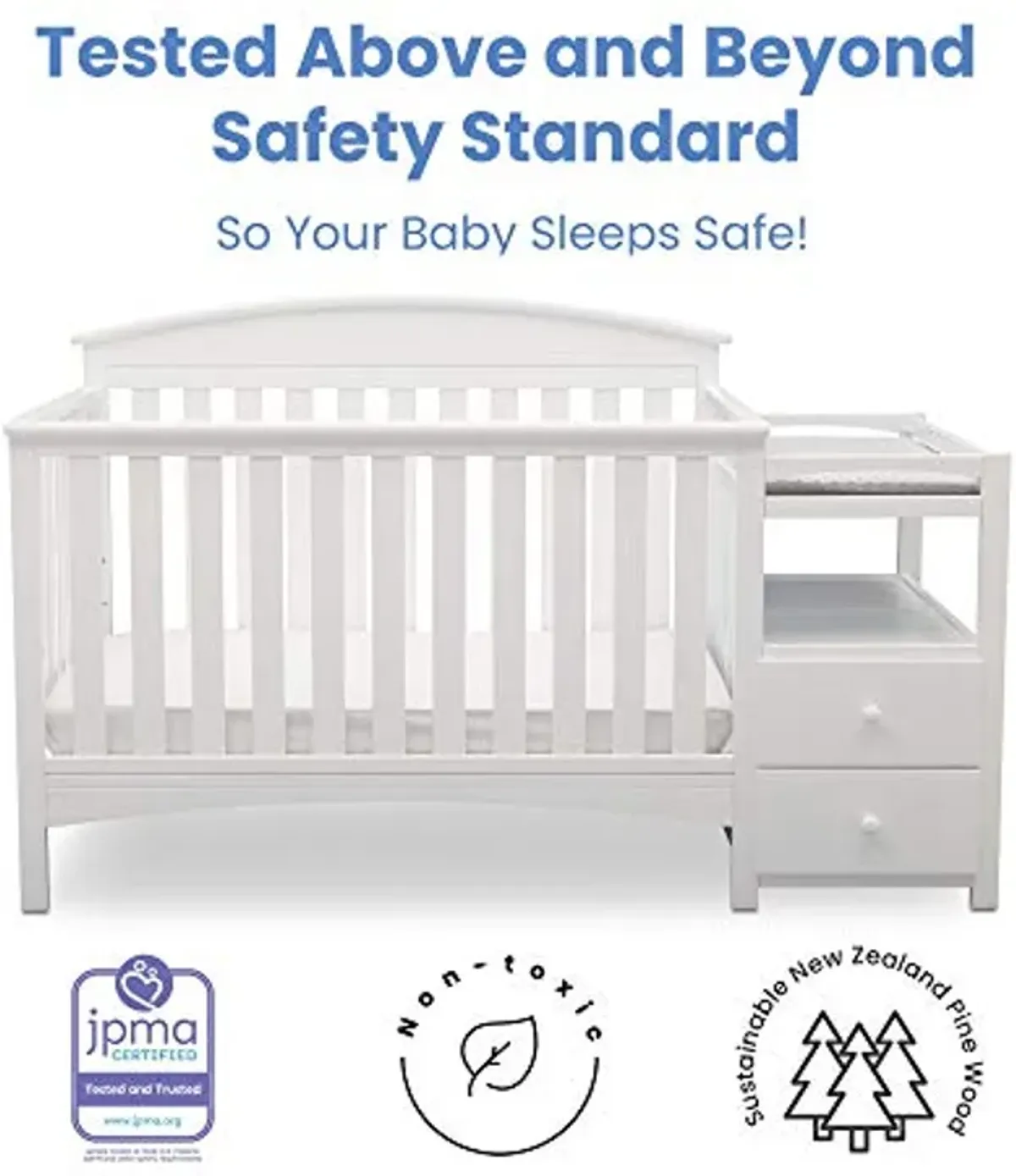 Delta Children Abby Convertible Crib 'N' Changer + Changing Pad and Cover [Bundle], Bianca