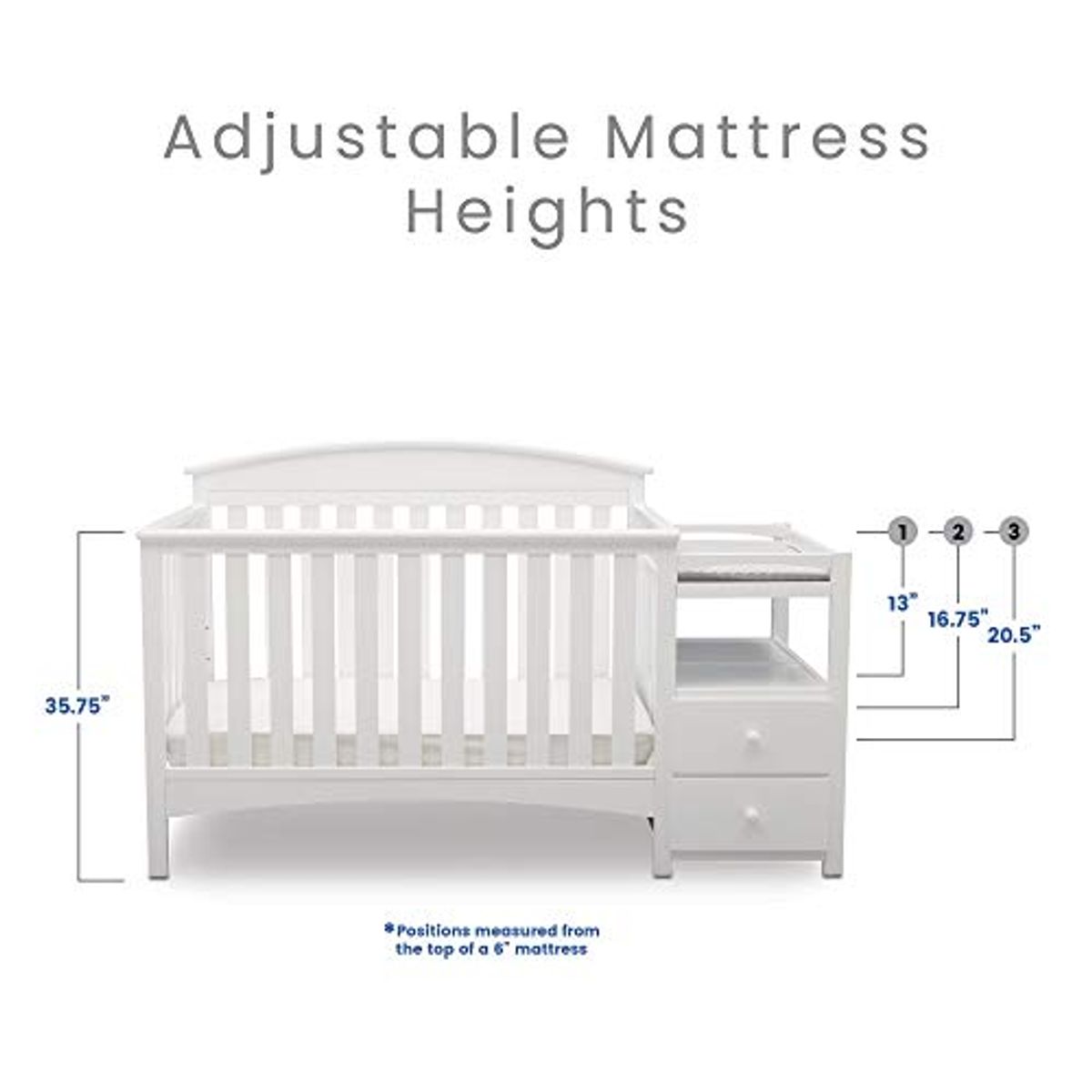 Delta Children Abby Convertible Crib 'N' Changer + Changing Pad and Cover [Bundle], Bianca