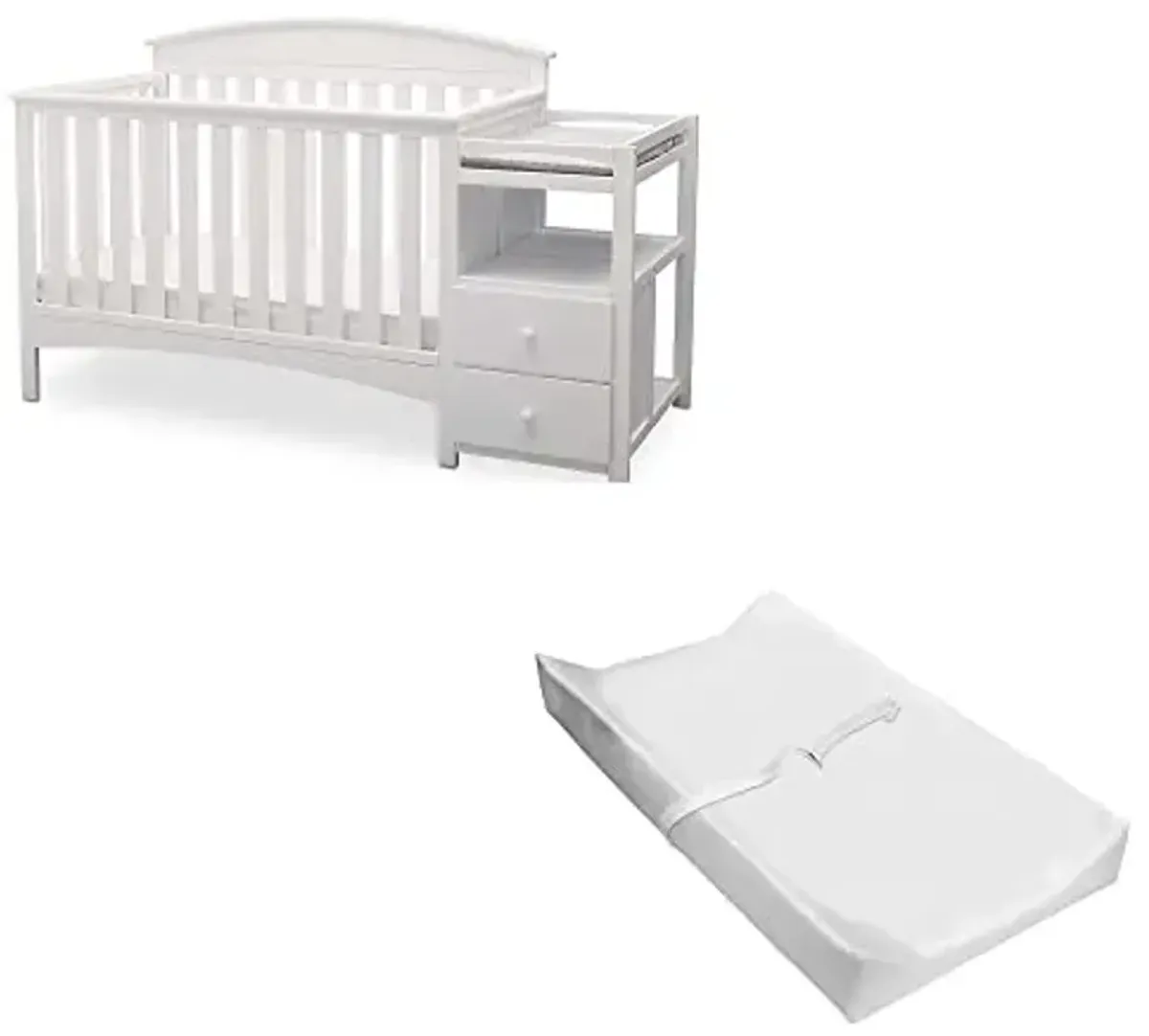Delta Children Abby Convertible Crib 'N' Changer + Changing Pad and Cover [Bundle], Bianca