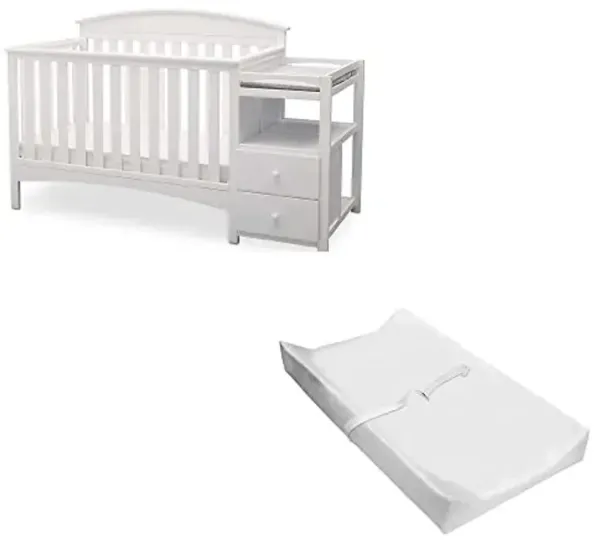 Delta Children Abby Convertible Crib 'N' Changer + Changing Pad and Cover [Bundle], Bianca