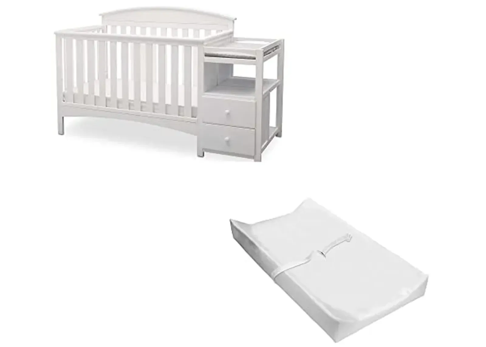 Delta Children Abby Convertible Crib 'N' Changer + Changing Pad and Cover [Bundle], Bianca