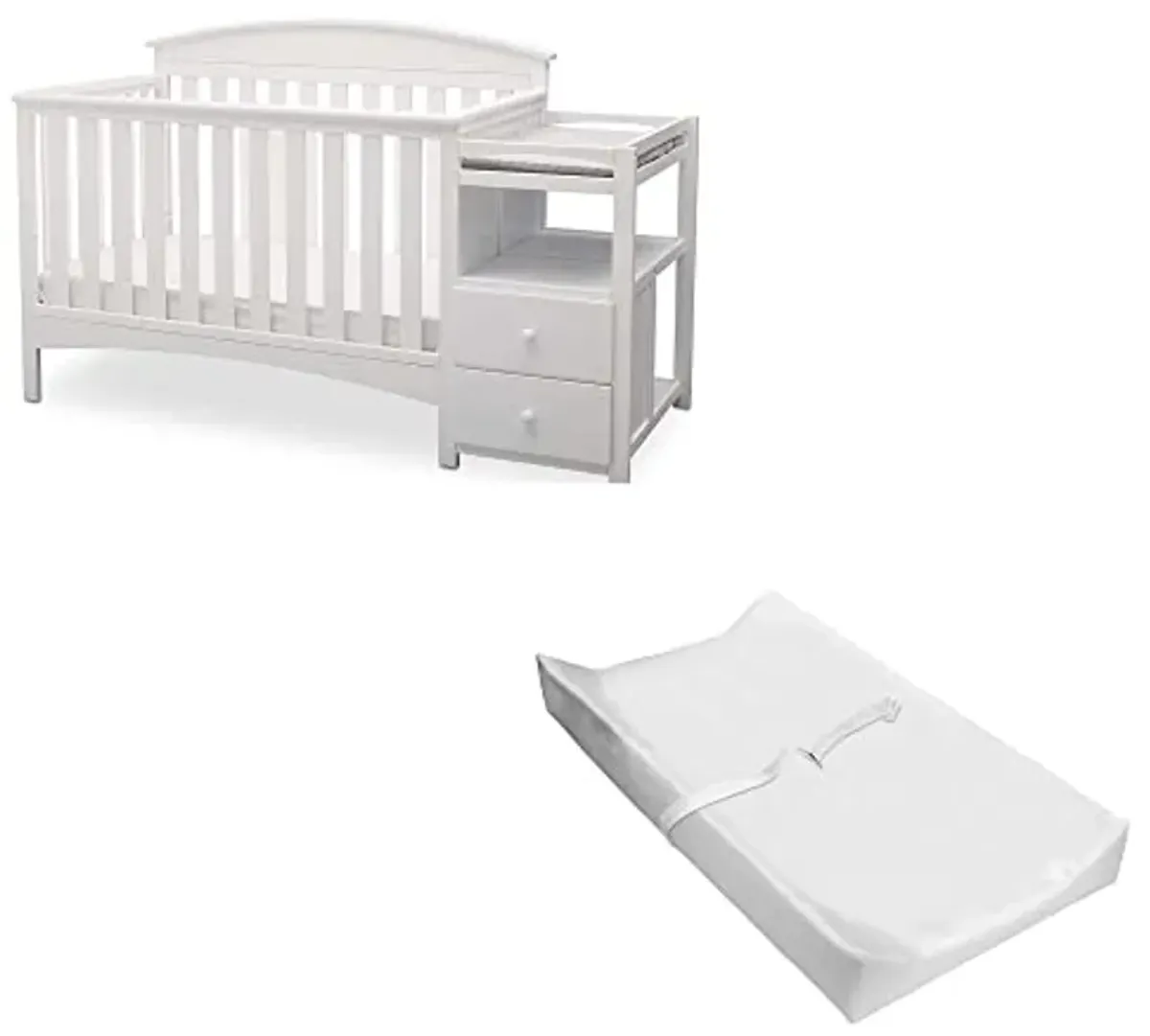 Delta Children Abby Convertible Crib 'N' Changer + Changing Pad and Cover [Bundle], Bianca