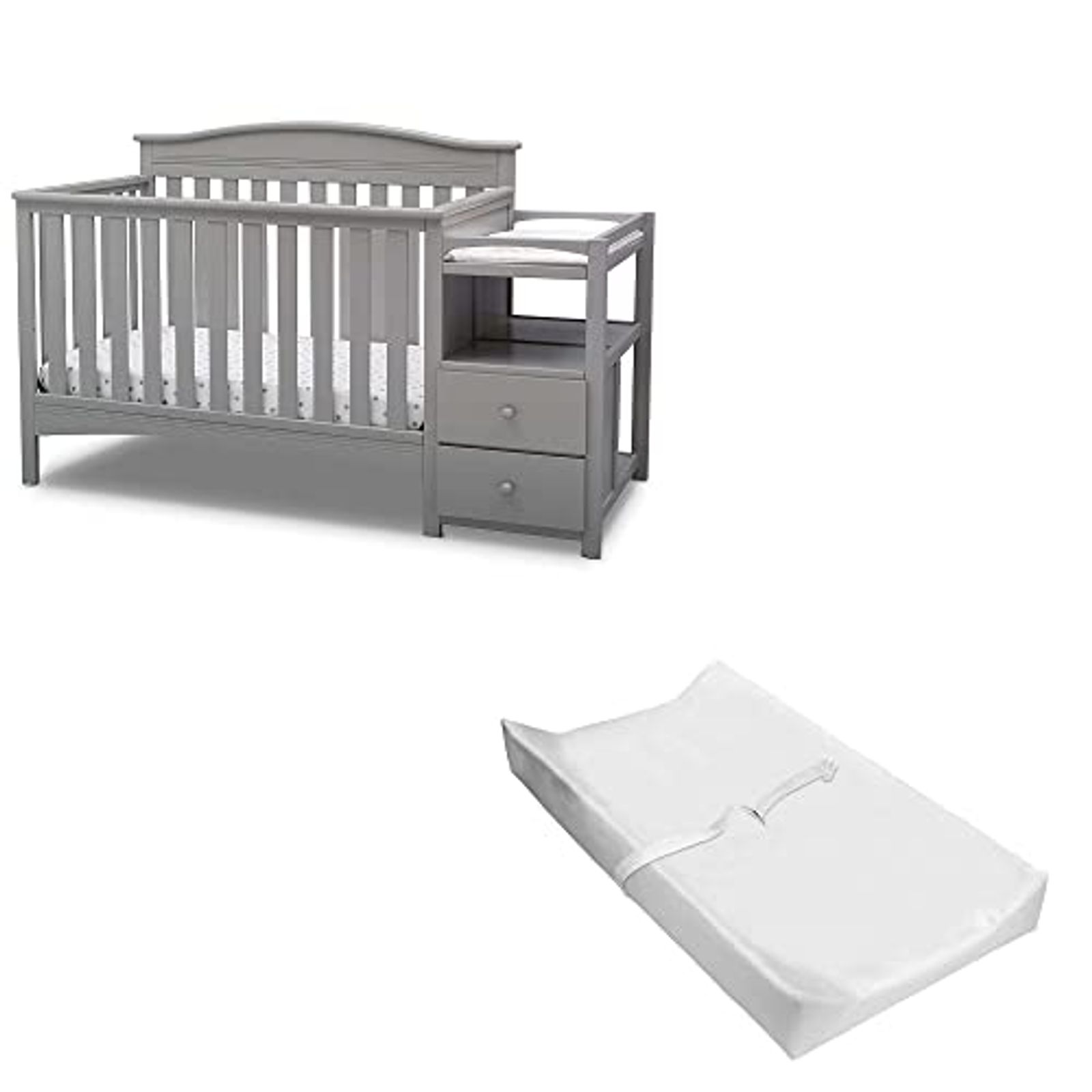 Delta Children Birkley Convertible Crib N Changer + Changing Pad and Cover [Bundle], Grey