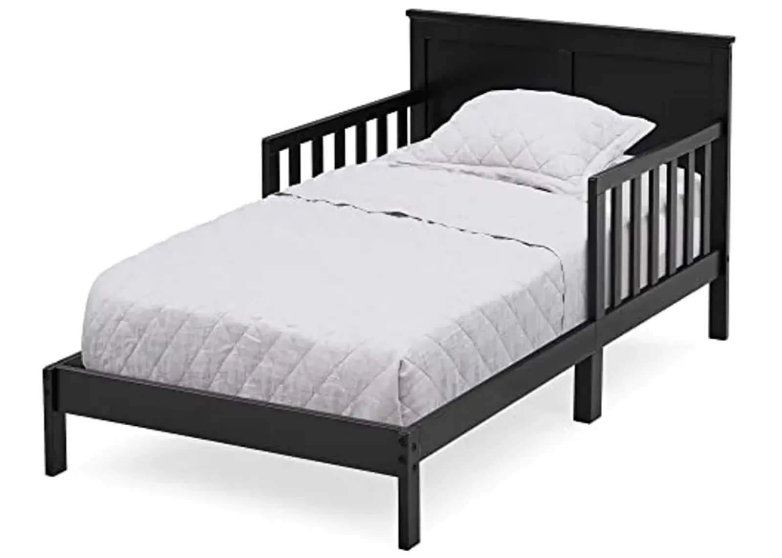 Delta Children Collins Wood Toddler Bed + Simmons Kids SlumberTime Naturally 2-Stage Premium Foam Crib and Toddler Mattress - Waterproof - GREENGUARD Certified [Bundle], Midnight Grey