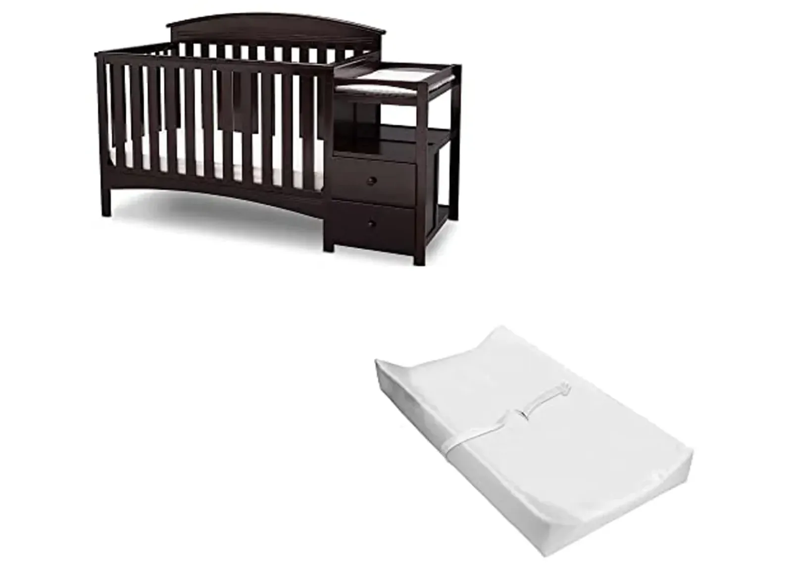 Delta Children Abby Convertible Crib 'N' Changer + Changing Pad and Cover [Bundle], Dark Chocolate