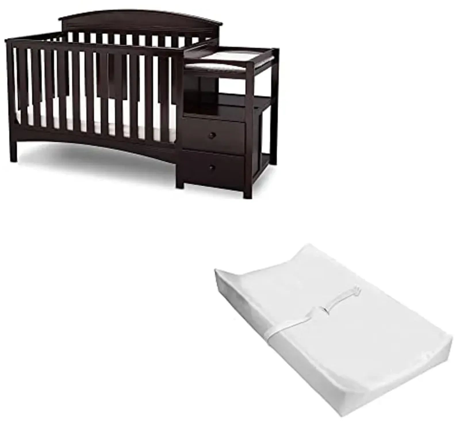 Delta Children Abby Convertible Crib 'N' Changer + Changing Pad and Cover [Bundle], Dark Chocolate