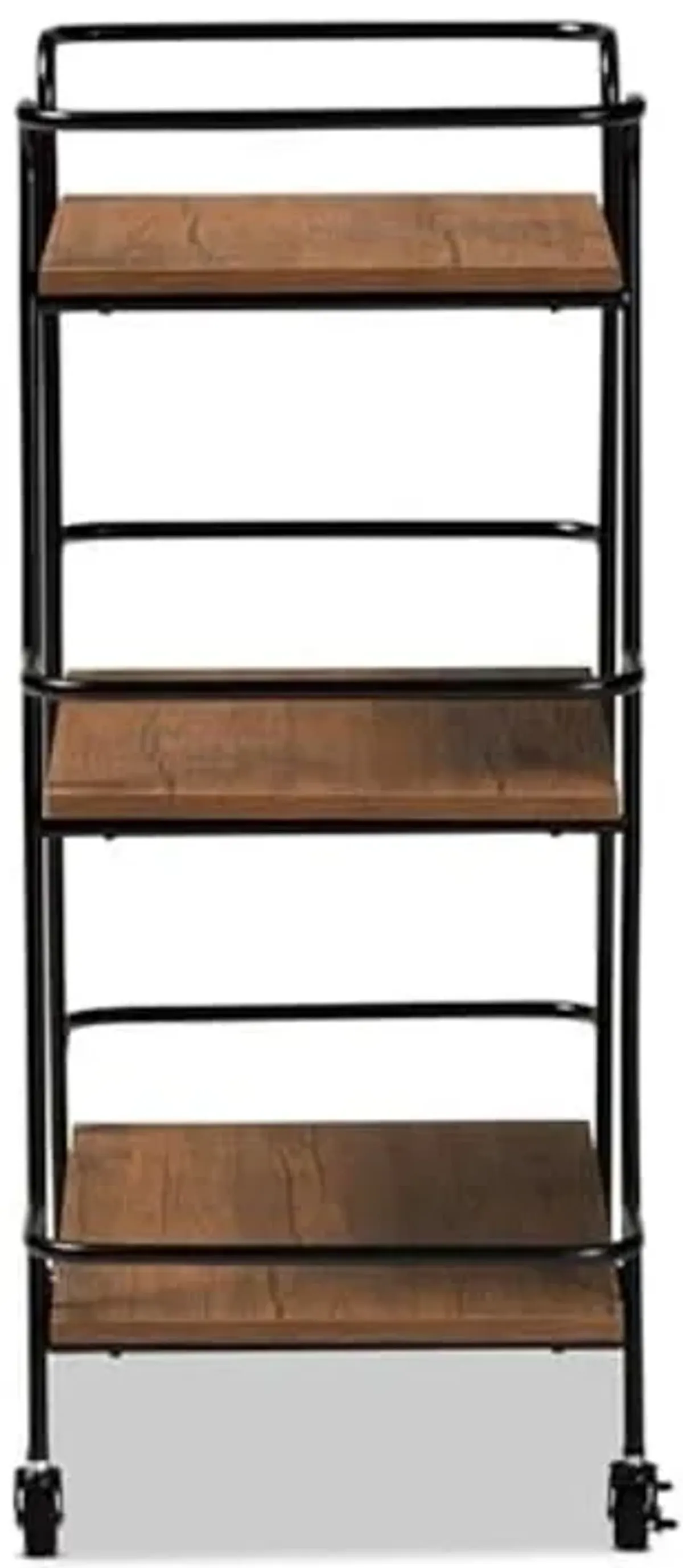 Baxton Studio Bernard Rustic Industrial Black Metal and Walnut Finished Wood 3-Tier Small Mobile Wine Bar Cart